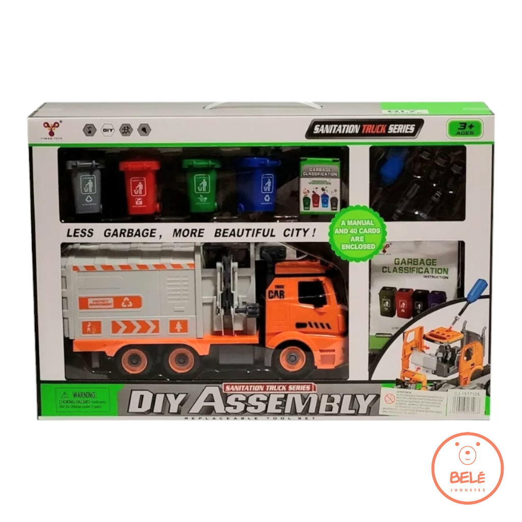 Camión de basura  desarmable con herramientas y juego de clasificación de basura